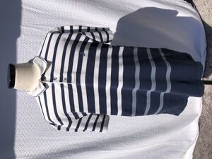 Nautica Men's Navy and White Striped Short Sleeve Cotton Polo Shirt XL